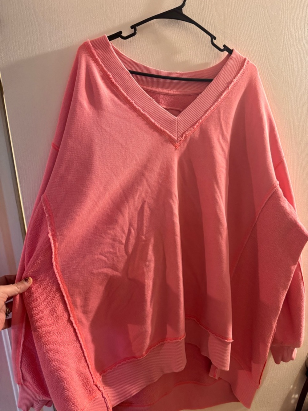 aerie Pink V-Neck Oversized Sweater